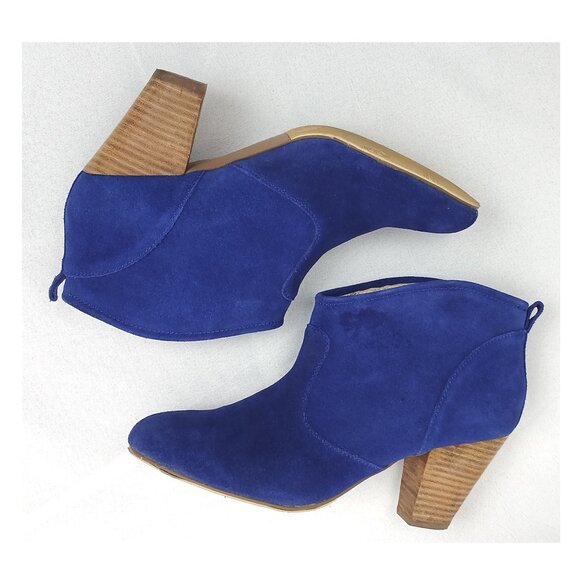 Report Blue Western Suede Ankle Medium Heel Boots Booties with Stacked Heel EUC - Picture 4 of 9